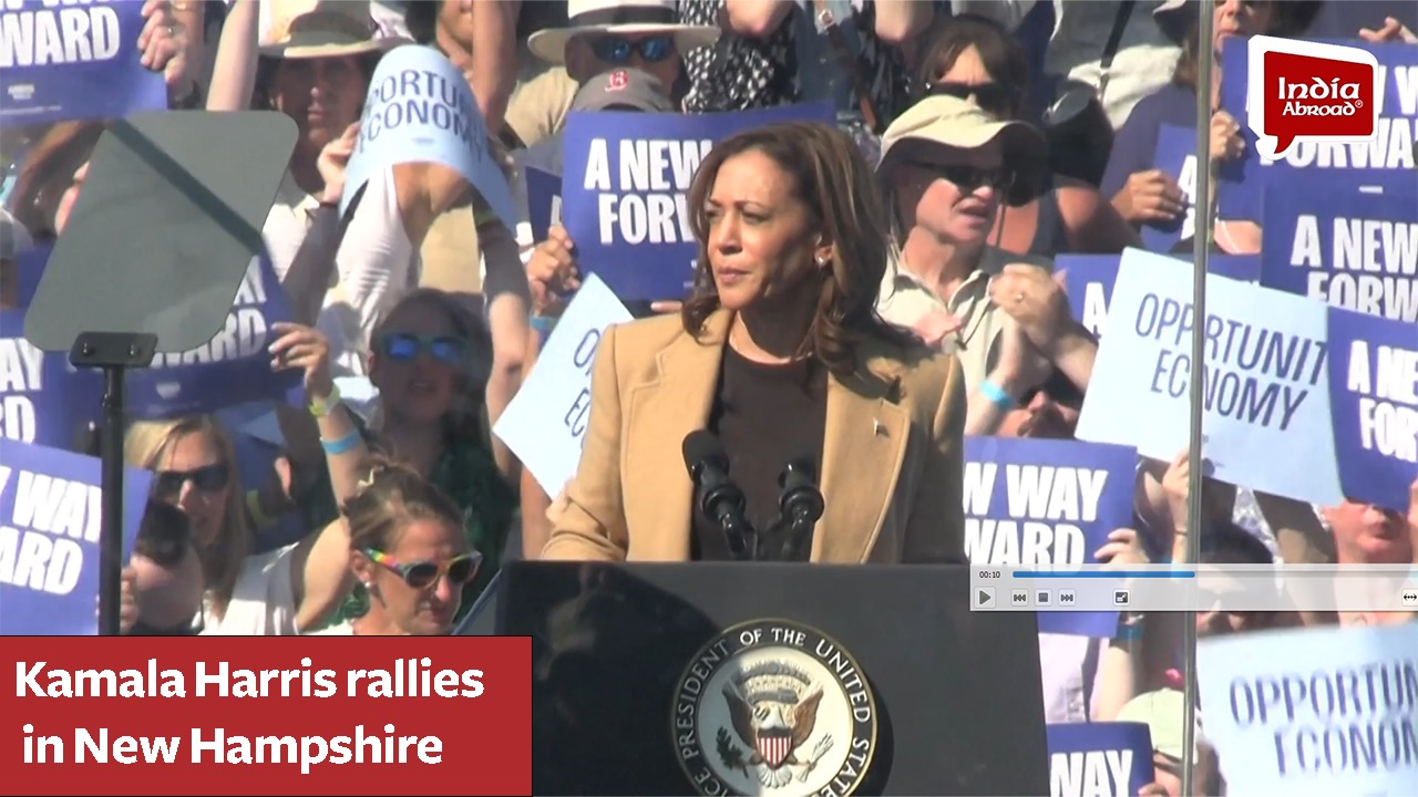 Kamala Harris hits the campaign trail for a rally in New Hampshire